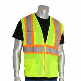 PIP 302-MAPM Type R Class 2 Mesh Two-Tone Surveyor Safety Vest with Twelve Pockets - Yellow/Lime