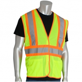 PIP 302-MVAT Type R Class 2 Two Tone Mesh Safety Vest with Three Pockets - Yellow/Lime