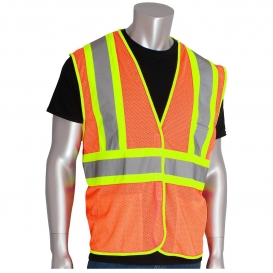 PIP 302-MVAT Type R Class 2 Two Tone Mesh Safety Vest with Three Pockets - Orange