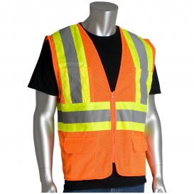 PIP 302-MVZP Type R Class 2 Two-Tone Mesh Safety Vest with Six Pockets - Orange