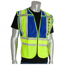 PIP 302-PSV-BLU Type P Class 2 Public Safety Vest with POLICE Text - Yellow/Blue
