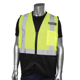 PIP 302-V173 Economy Type R Class 2 Three Pocket Black Bottom Mesh Safety Vest - Yellow/Lime