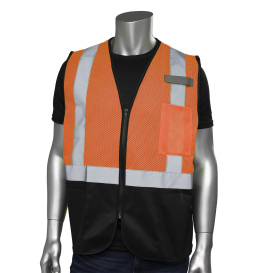 PIP 302-V173 Economy Type R Class 2 Three Pocket Black Bottom Mesh Safety Vest - Orange