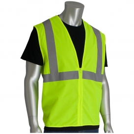 PIP 302-WCENGZ Economy Type R Class 2 Solid Safety Vest with Zipper - Yellow/Lime
