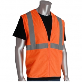 PIP 302-WCENGZ Economy Type R Class 2 Solid Safety Vest with Zipper - Orange