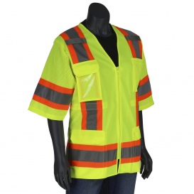 PIP 303-0513 Type R Class 3 Women\'s Solid Front Surveyor Safety Vest - Yellow/Lime