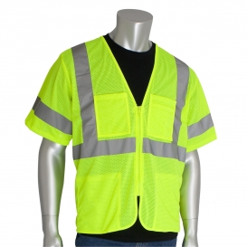 PIP 303-MVGZ4P Economy Type R Class 3 Mesh Safety Vest with Four Pockets - Yellow/Lime