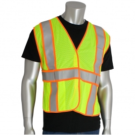 PIP 305-USV5FR Type R Class 2 Self Extinguishing Two-Tone Expandable Mesh Safety Vest - Yellow/Lime