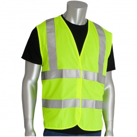 PIP 305-WCENGFR Type R Class 2 Self Extinguishing Solid Safety Vest - Yellow/Lime