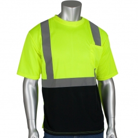 PIP 312-1250B Type R Class 2 Black Bottom Wicking Birdseye Mesh Safety Shirt - Yellow/Lime