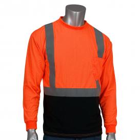 PIP 312-1350B Type R Class 2 Black Bottom Wicking Birdseye Mesh Safety Shirt - Hi Vis Orange