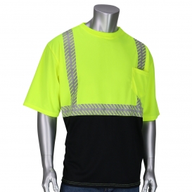 PIP 312-1360B Type R Class 2 Black Bottom Mesh Safety T-Shirt w/ Built-In Insect Repellent - Yellow/Lime