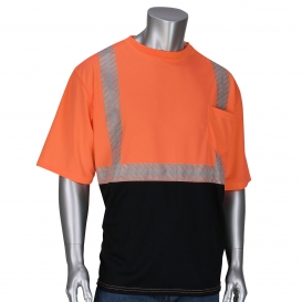 PIP 312-1360B Type R Class 2 Black Bottom Mesh Safety T-Shirt w/ Built-In Insect Repellent - Orange