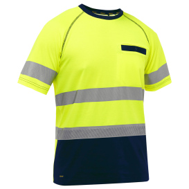 PIP 312M1118T Bisley Type R Class 2 Short Sleeve Safety Shirt - Yellow/Navy