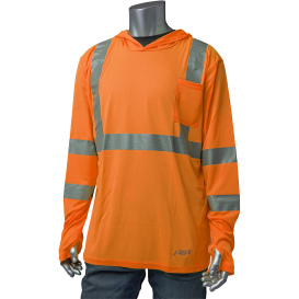 PIP 313-1323 Type R Class 3 Quick Dry Hooded Long Sleeve Safety T-Shirt - Orange