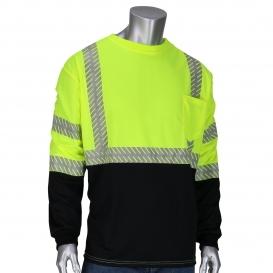 PIP 313-1375B Type R Class 3 Black Bottom Mesh Safety T-Shirt w/ Built-In Insect Repellent - Yellow/Lime