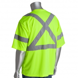 PIP 313-1400 Type R Class 3 X-Back Moisture Wicking Birdseye Mesh Short Sleeve Safety T-Shirt - Yellow/Lime