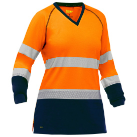 PIP 313W6118T Bisley Type R Class 3 Women\'s Long Sleeve Safety Shirt - Orange/Navy