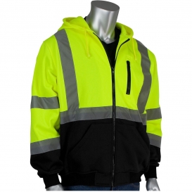 PIP 323-1370B Type R Class 3 Black Bottom Full Zip Hooded Safety Sweatshirt - Yellow/Lime