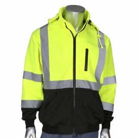 PIP 323-1385B Type R Class 3 Full Zip Removable Hood Safety Sweatshirt - Yellow/Lime