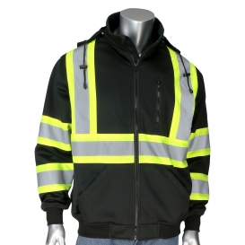 PIP 323-1475X Type O Class 1 Full Zip Two-Tone X-Back Safety Sweatshirt - Black