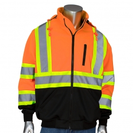 PIP 323-1475X Type R Class 3 Full Zip Two-Tone X-Back Safety Sweatshirt - Orange