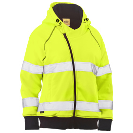 PIP 323W6819T Bisley Type R Class 3 Women\'s Contoured Full Zip Safety Sweatshirt - Yellow/Lime