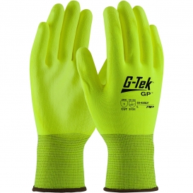 PIP 33-425LY G-Tek GP Hi-Vis Seamless Knit Polyester Gloves - Polyurethane Coated Smooth Grip on Palm & Fingers