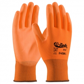 PIP 33-425OR G-Tek HV Hi-Vis Seamless Knit Polyester Gloves - Polyurethane Coated Smooth Grip on Palm & Fingers