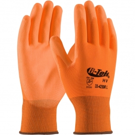 PIP 33-425OR G-Tek HV Hi-Vis Seamless Knit Polyester Gloves - Polyurethane Coated Smooth Grip on Palm & Fingers