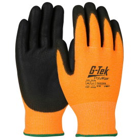 PIP 703COPB G-Tek Polykor Hi-Vis Seamless Knit Blended Gloves - Polyurethane Coated
