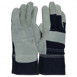 PIP 85-DB7563P Economy Grade Shoulder Split Cowhide Leather Reinforced Palm Gloves - Denim Safety Cuff