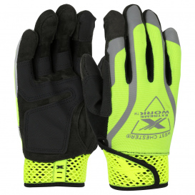 PIP 89308 Extreme Work VizX ToughX Suede Palm Gloves - Hi-Vis Fabric Back and Touchscreen
