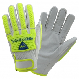 PIP 9916 Boss Top Grain Goatskin Leather Drivers Gloves - Hi-Vis Impact Protection and Kevlar Blend Lining