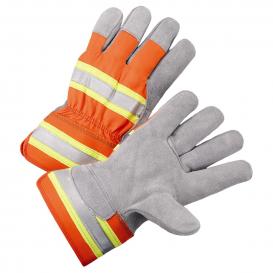 PIP HVO500 Premium Grade Split Cowhide Leather Palm Gloves with Hi-Vis Nylon Back