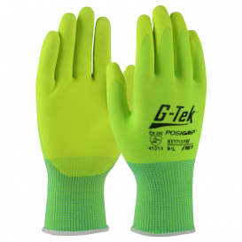 PIP HVY715YNF G-Tek PosiGrip Hi-Vis Seamless Knit Nylon Gloves - Nitrile Coated Foam Grip