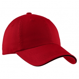 Port Authority C830 Sandwich Bill Cap with Striped Closure - Red/Black