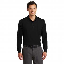 Port Authority K500LSP Long Sleeve Silk Touch Polo with Pocket - Black