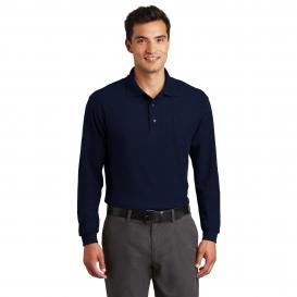 Port Authority K500LSP Long Sleeve Silk Touch Polo with Pocket - Navy