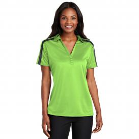 Port Authority L547 Ladies Silk Touch Performance Colorblock Stripe Polo - Lime/Steel Grey