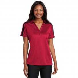 Port Authority L547 Ladies Silk Touch Performance Colorblock Stripe Polo - Red/Black