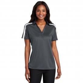 Port Authority L547 Ladies Silk Touch Performance Colorblock Stripe Polo - Steel Grey/White