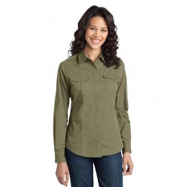 Port Authority L649 Ladies Stain-Resistant Roll Sleeve Twill Shirt - Vintage Khaki