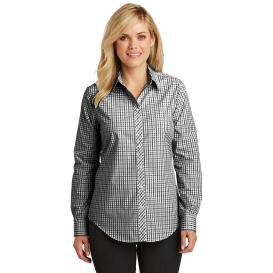 Port Authority L654 Ladies Long Sleeve Gingham Easy Care Shirt - Black/Charcoal