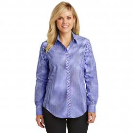 Port Authority L654 Ladies Long Sleeve Gingham Easy Care Shirt - Blue/Purple