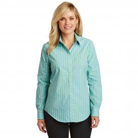 Port Authority L654 Ladies Long Sleeve Gingham Easy Care Shirt - Green/Aqua