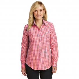 Port Authority L654 Ladies Long Sleeve Gingham Easy Care Shirt - Tangerine/Pink