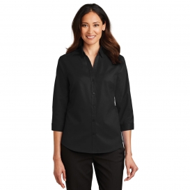 Port Authority L665 Ladies 3/4 Sleeve SuperPro Twill Shirt - Black