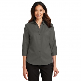 Port Authority L665 Ladies 3/4 Sleeve SuperPro Twill Shirt - Sterling Grey