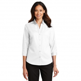 Port Authority L665 Ladies 3/4 Sleeve SuperPro Twill Shirt - White